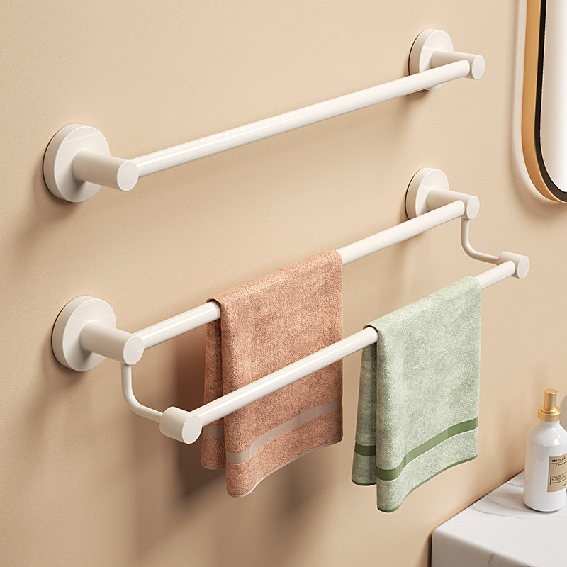 奶油白色浴室免打孔毛巾架单双杆