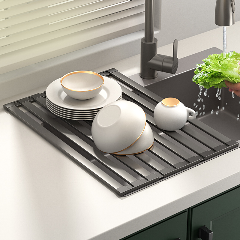 厨房水槽304不锈钢硅胶沥水架