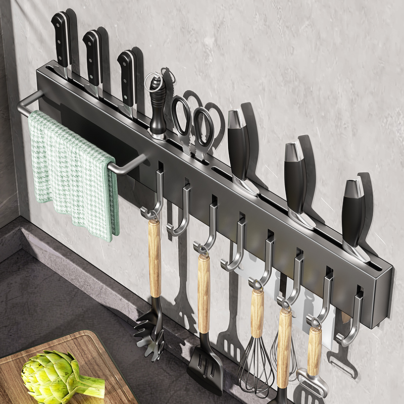 厨房刀架置物架不锈钢壁挂式免打孔家用刀具勺子铲子一体收纳挂架