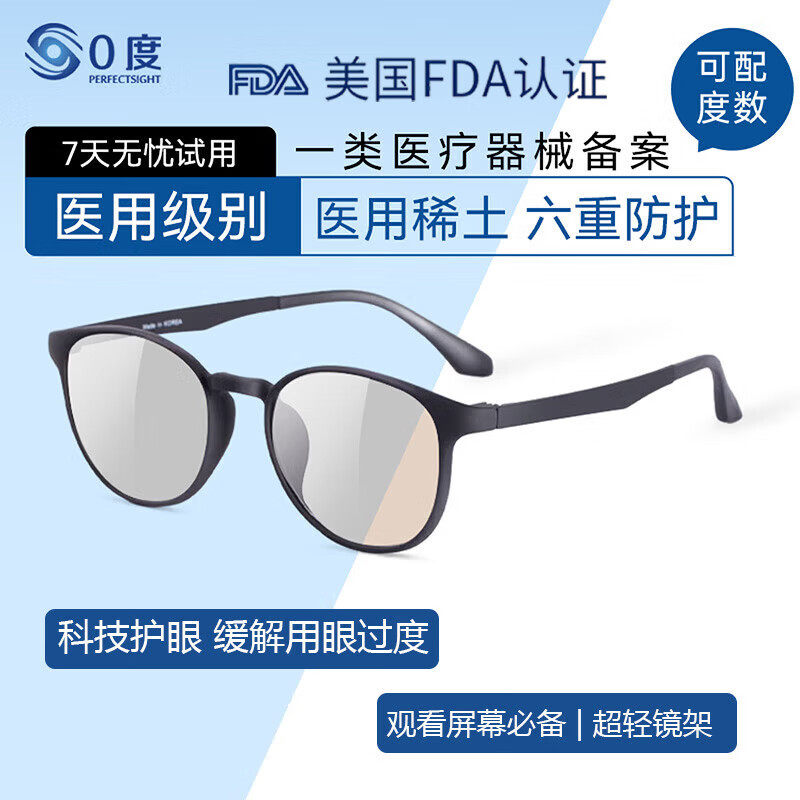 0度稀土六防蓝光医用术后抗辐射疲劳无度数看手机电脑眼镜女款男