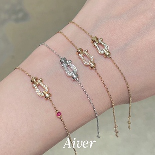 香港顶版18k金原创马蹄扣手链女玫瑰金大牌莫桑钻手饰细链条925银