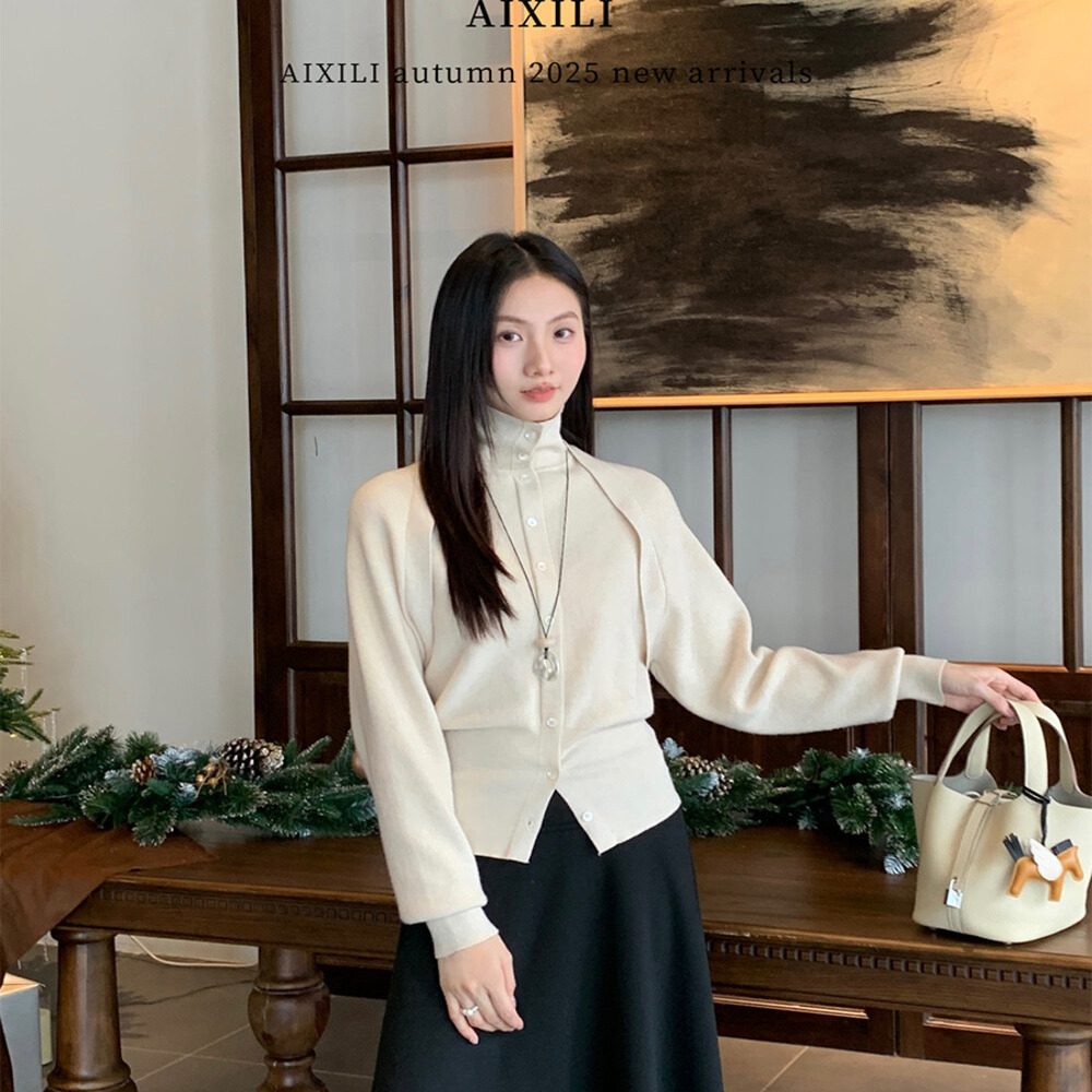 高级感假两件百搭长袖针织衫上衣