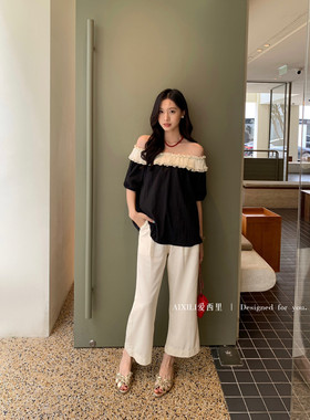 爱西里夏季新款韩版百搭高腰显瘦直筒牛仔裤白色休闲九分阔腿裤女