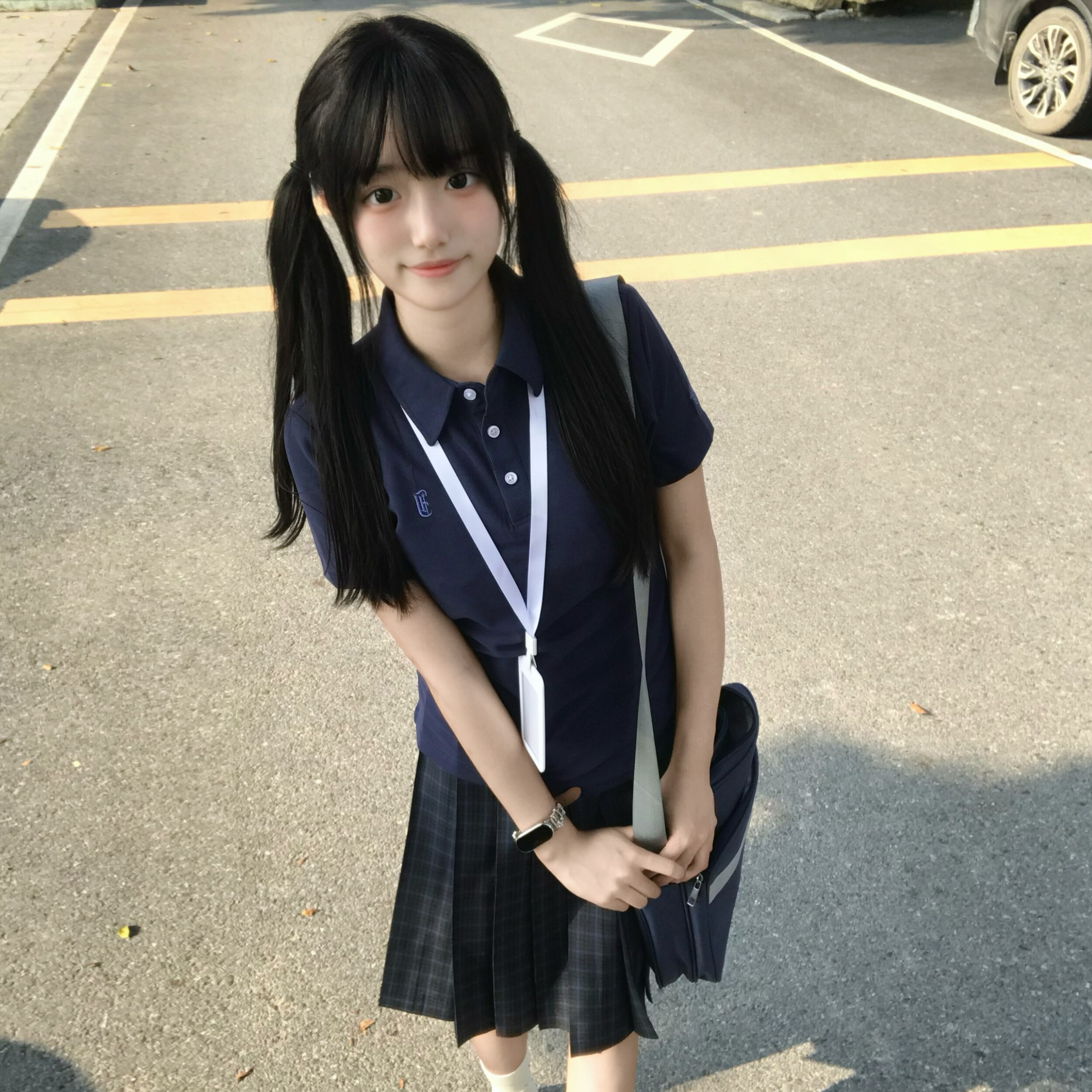 一坨羊原创正版星迹中收腰POLO衫短袖T恤女空格裙中裙JK制服套装