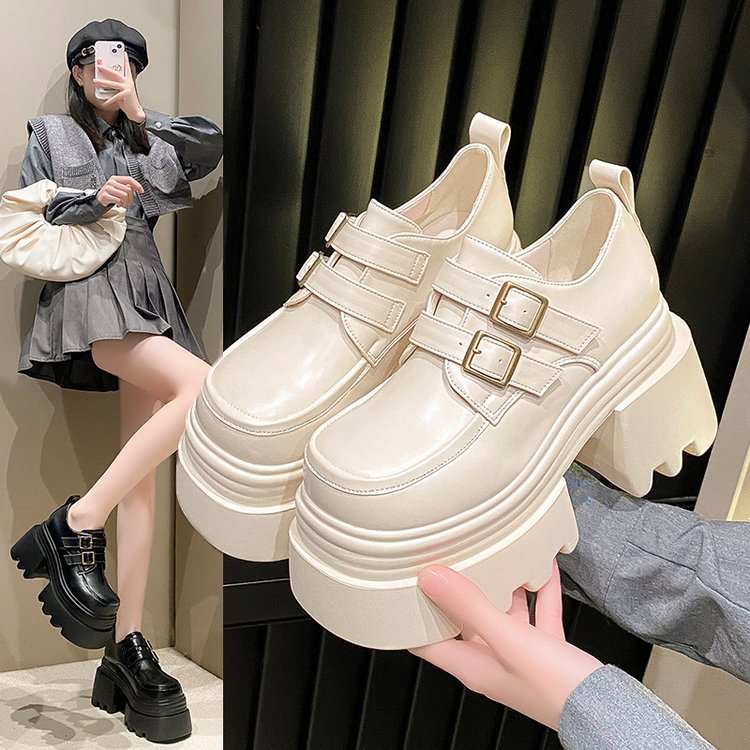 配裙子高跟厚底乐福鞋女士春秋季小个子穿的增高10cm玛丽珍小皮鞋