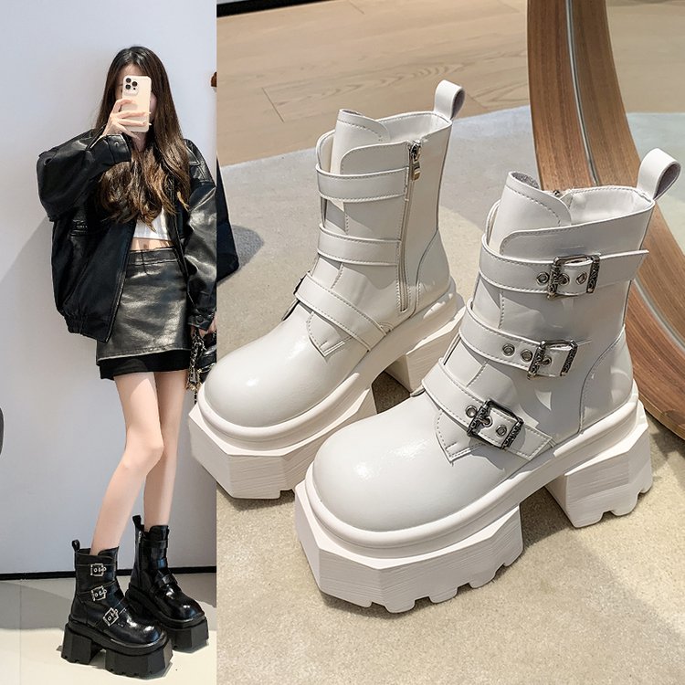 2025秋季新款马丁靴侧拉链圆头松糕底超细纤维