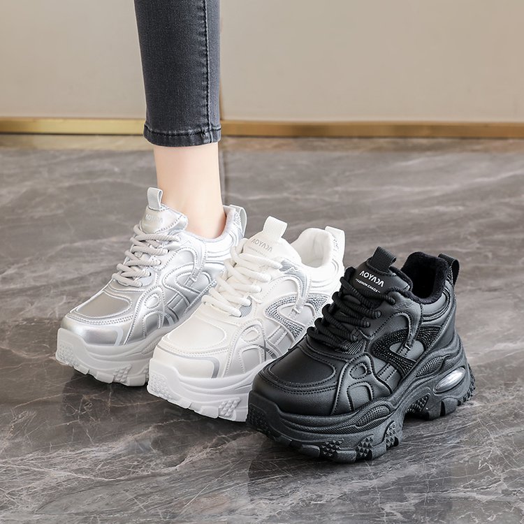 2025冬季新款老爹鞋女子低帮帮高小于10cm)橡胶系带