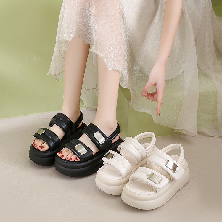 京东官方旗舰店官网女鞋子商城唯品会特卖正品牌松糕底一字带凉鞋