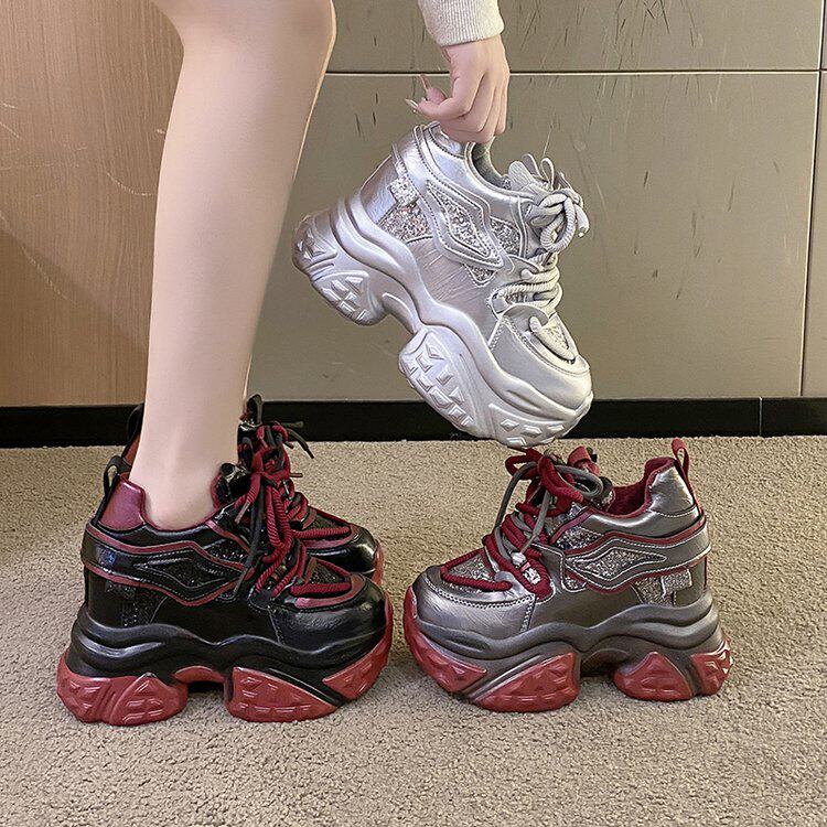 欧洲站内增高老爹鞋女士10cm小个子秋季穿的时尚厚底松糕运动鞋潮