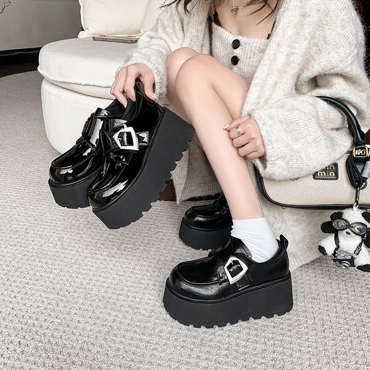 2025秋季新款深口单鞋松糕底哑光圆头PU高跟(5-8cm