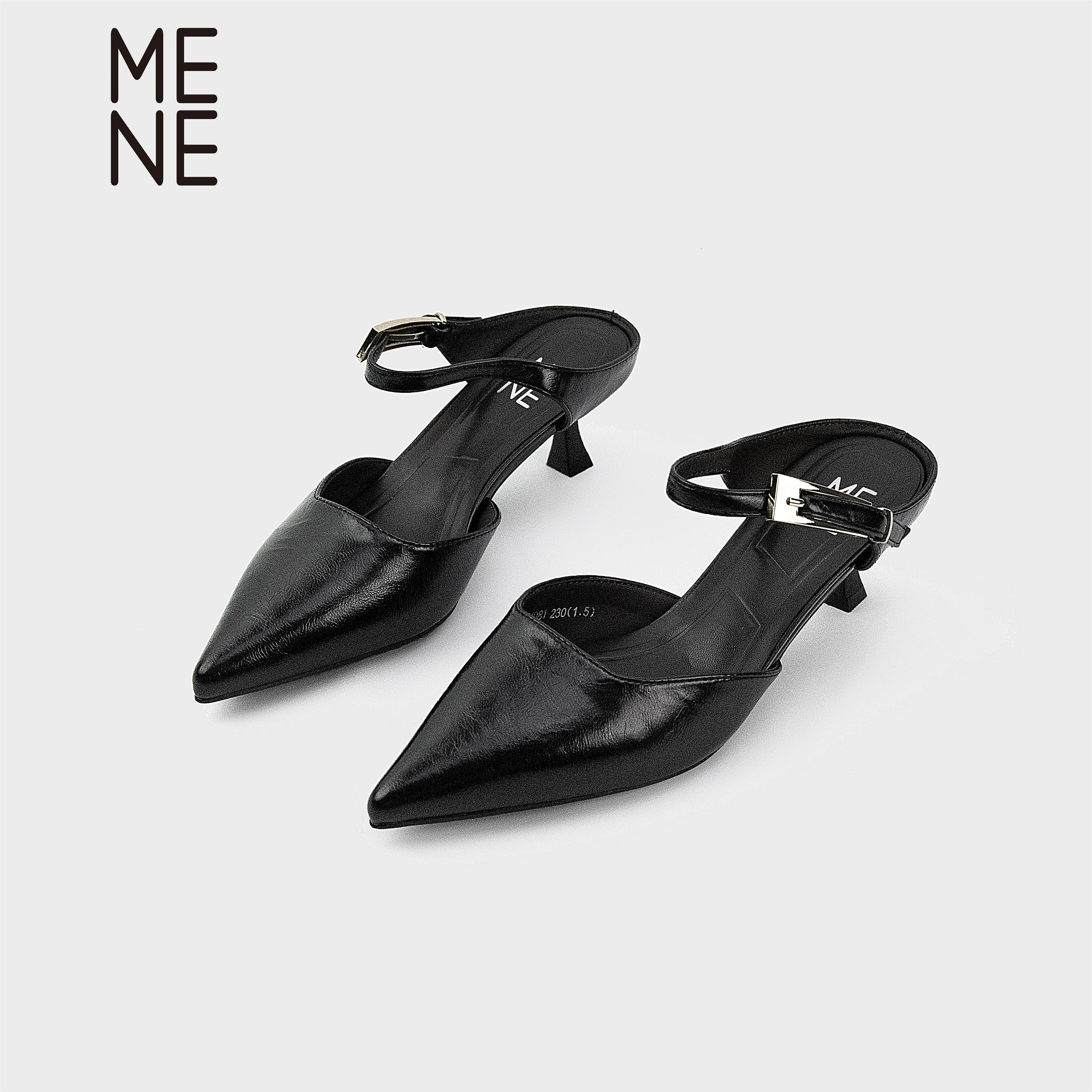 MENE新款尖头细跟包头半拖鞋