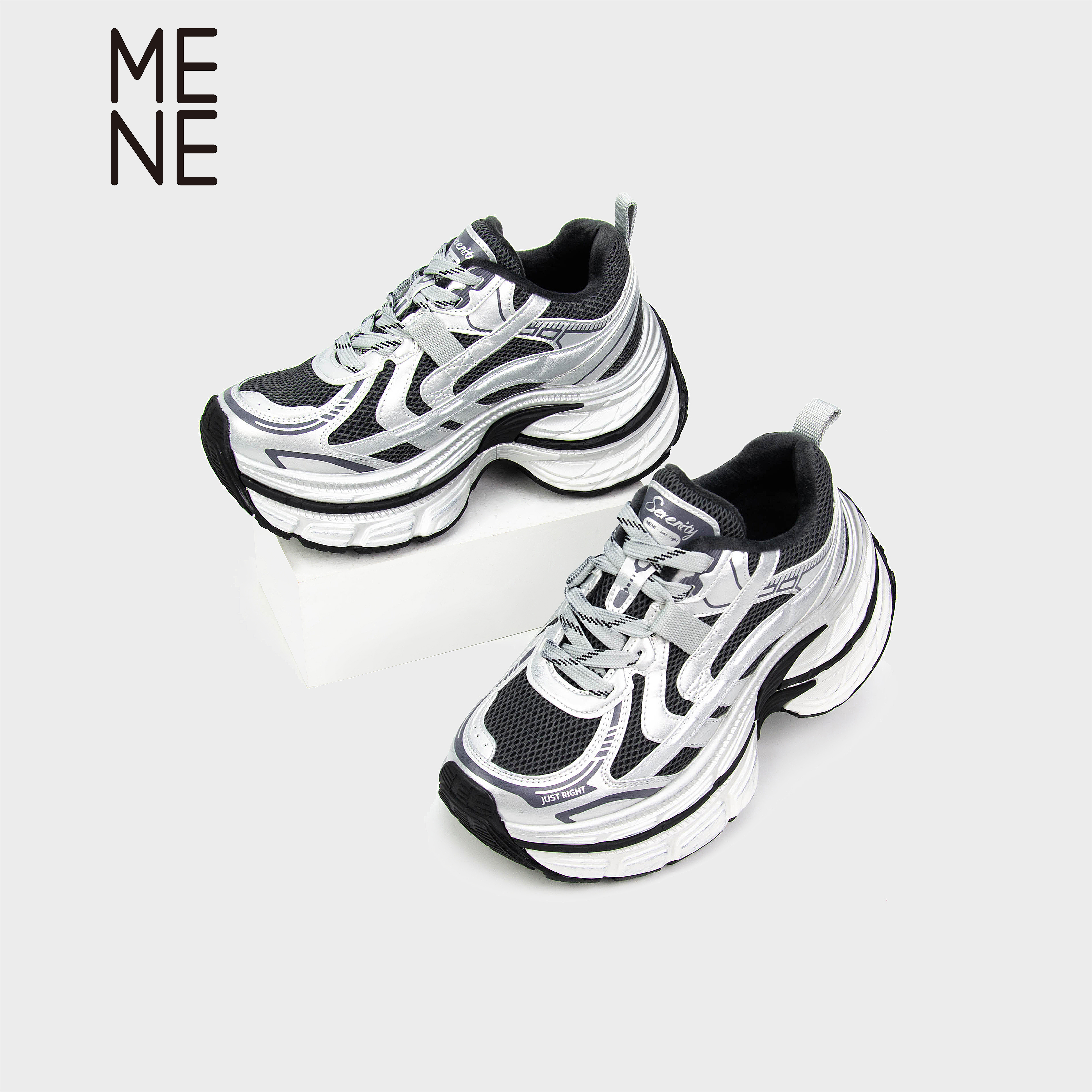 MENE厚底复古薄绒老爹鞋