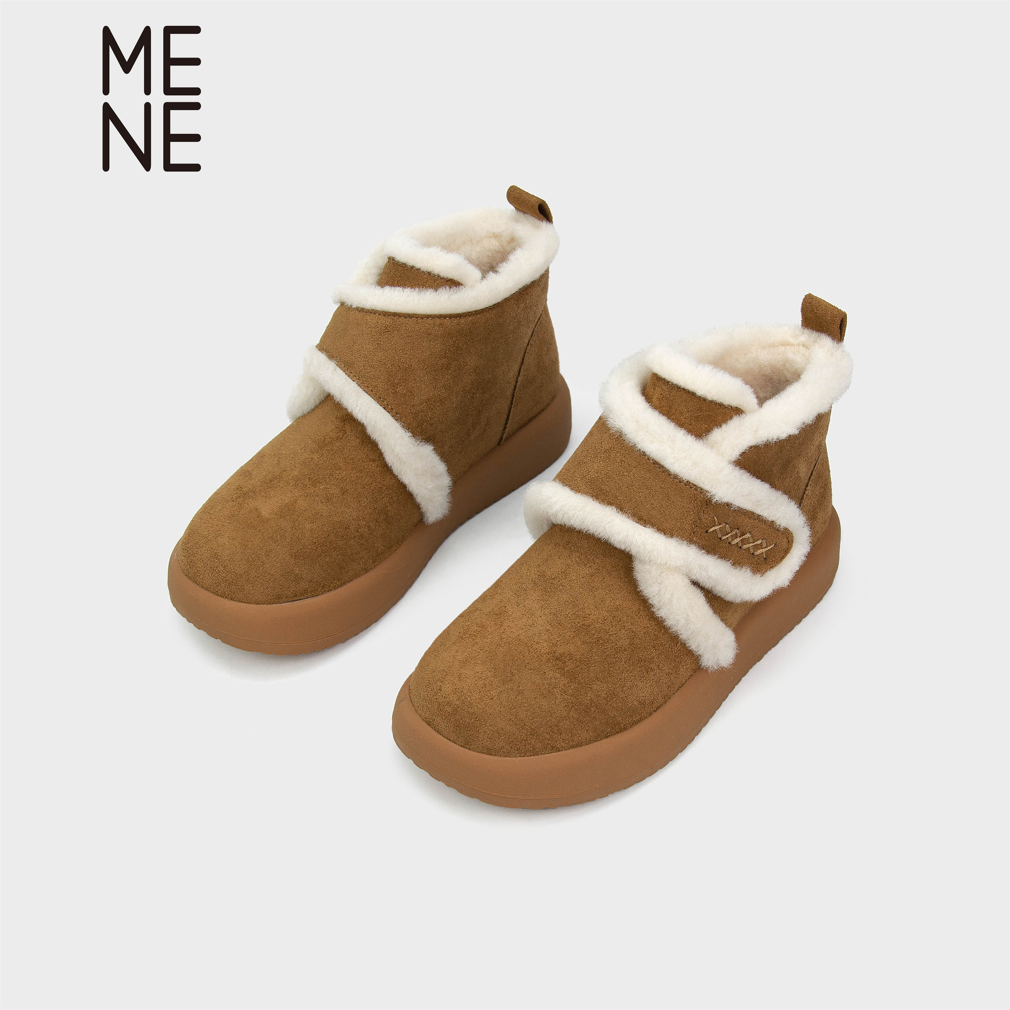 短靴毛绒搭扣厚底2025冬季新款