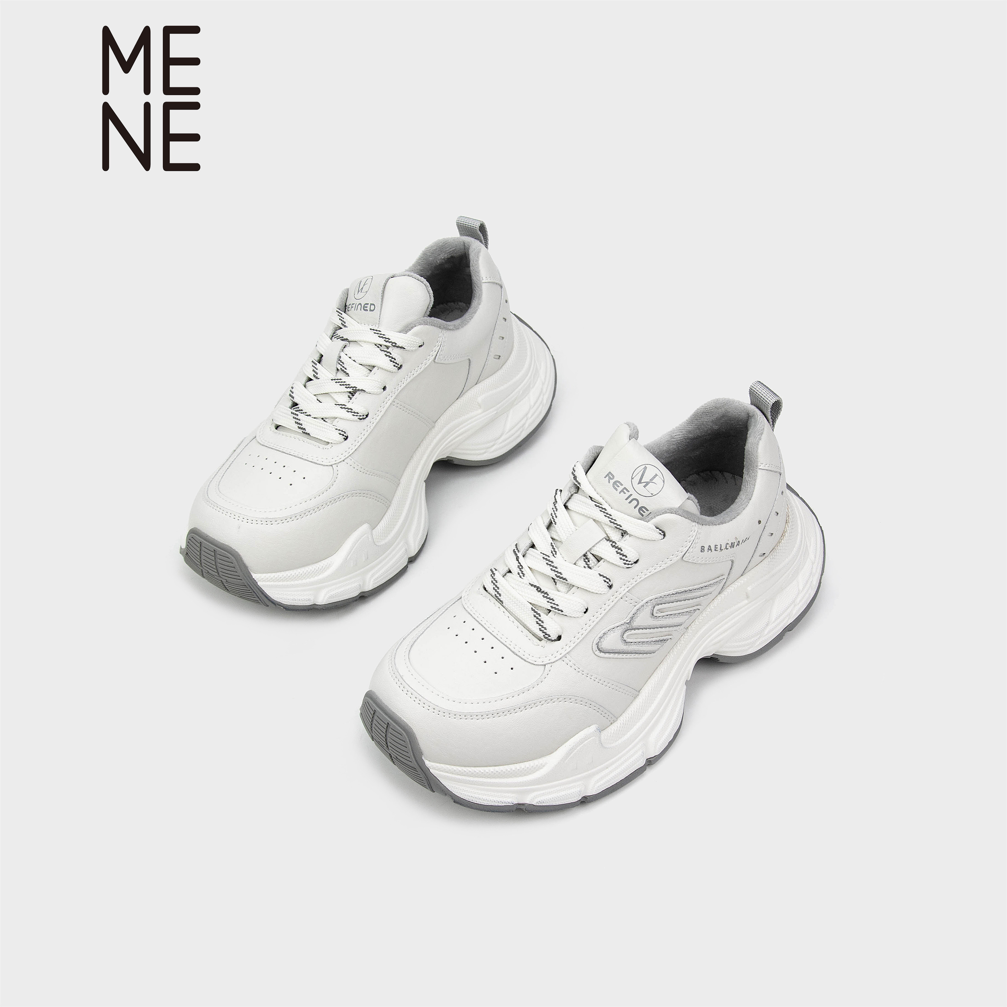 MENE(女鞋)厚底轻便加绒老爹鞋女2025冬季白色运动休闲百搭跑步鞋