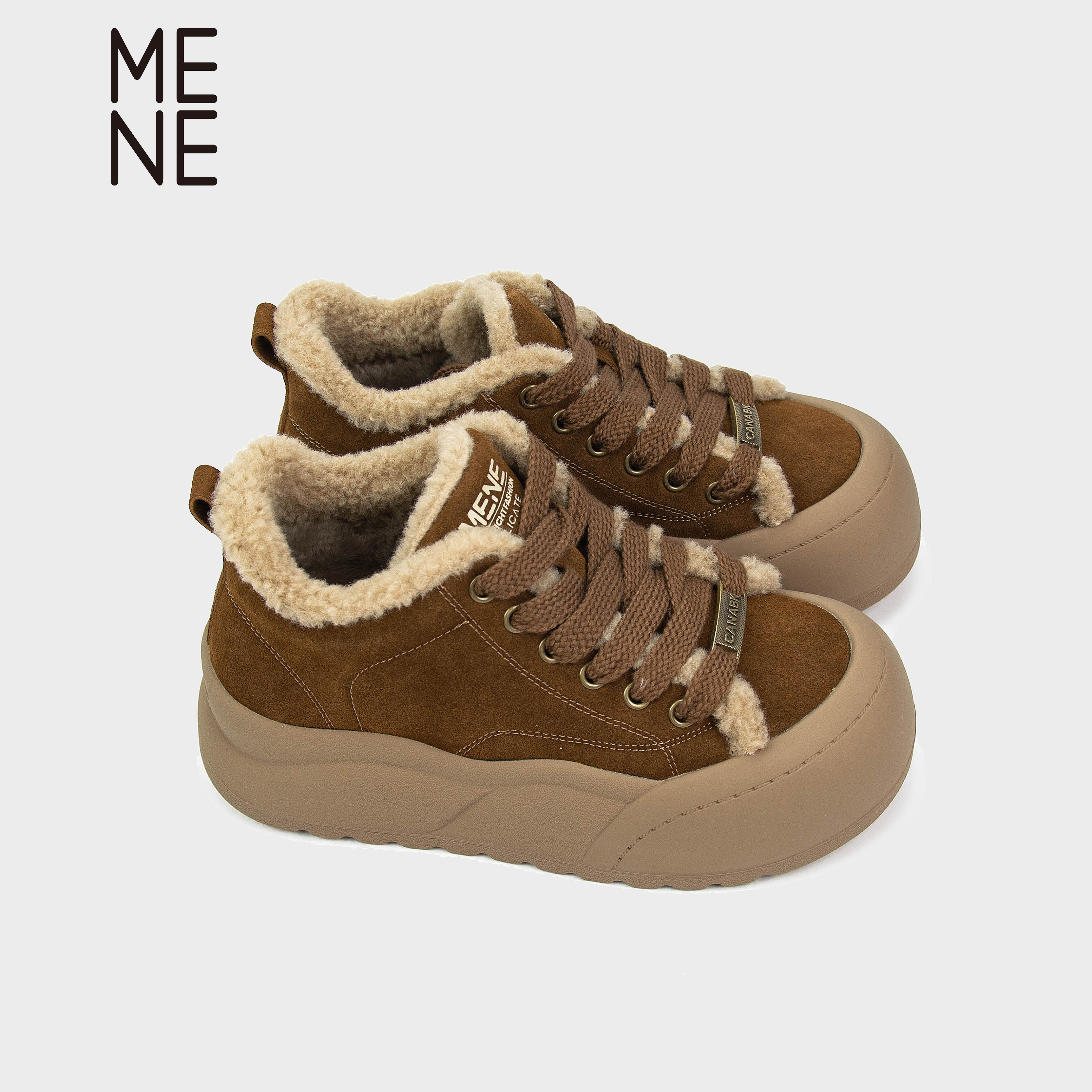 MENE新款厚底加绒德训鞋