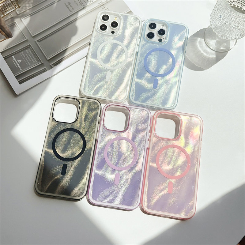 适用iPhone16Promax流沙纹磁吸手机壳苹果15/14三合一防摔13大孔镜头保护套12纯色11简约