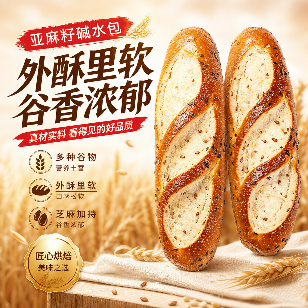 10个低脂肪亚麻籽全麦碱水面包棒