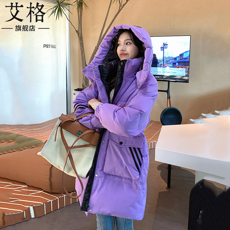 艾格旗舰店2023新款冬季中长款羽绒服女装时尚连帽防风保暖外套潮