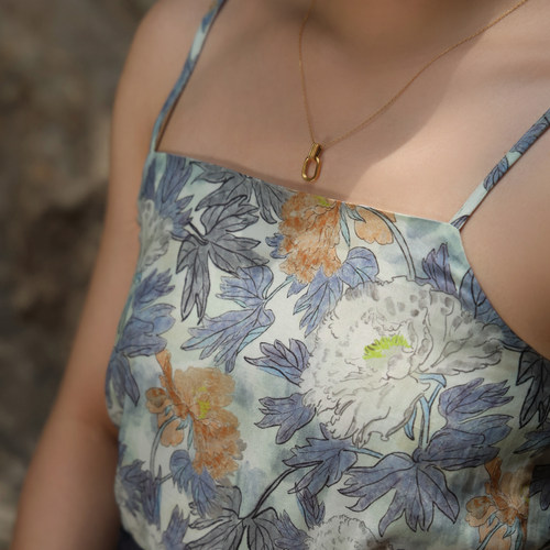 汉服吊带 暮云归罗裳织造改良汉服宋抹内搭灰蓝印花天丝真丝棉