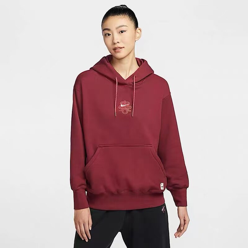 NIKE/耐克卫衣女套头衫新年款春秋运动宽松连帽衫红色HV8461-677