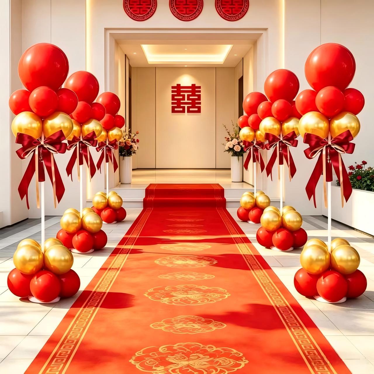 结婚立柱路引喜字气球户外农村婚礼门口布置装饰地飘套装婚房布置