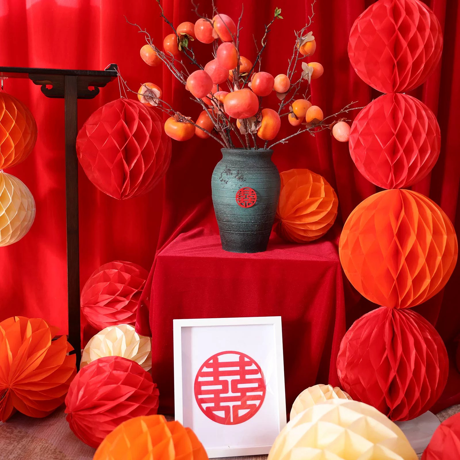 订婚布置套装结婚房间装饰场景周岁生日卧室背景墙拉花蜂窝球立柱