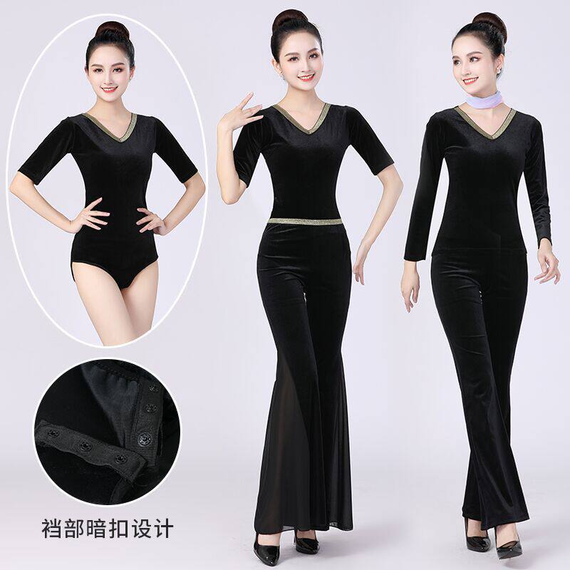 金丝绒秋冬形体衣修身礼仪服女2025新款古典舞蹈瑜伽训练功服套装