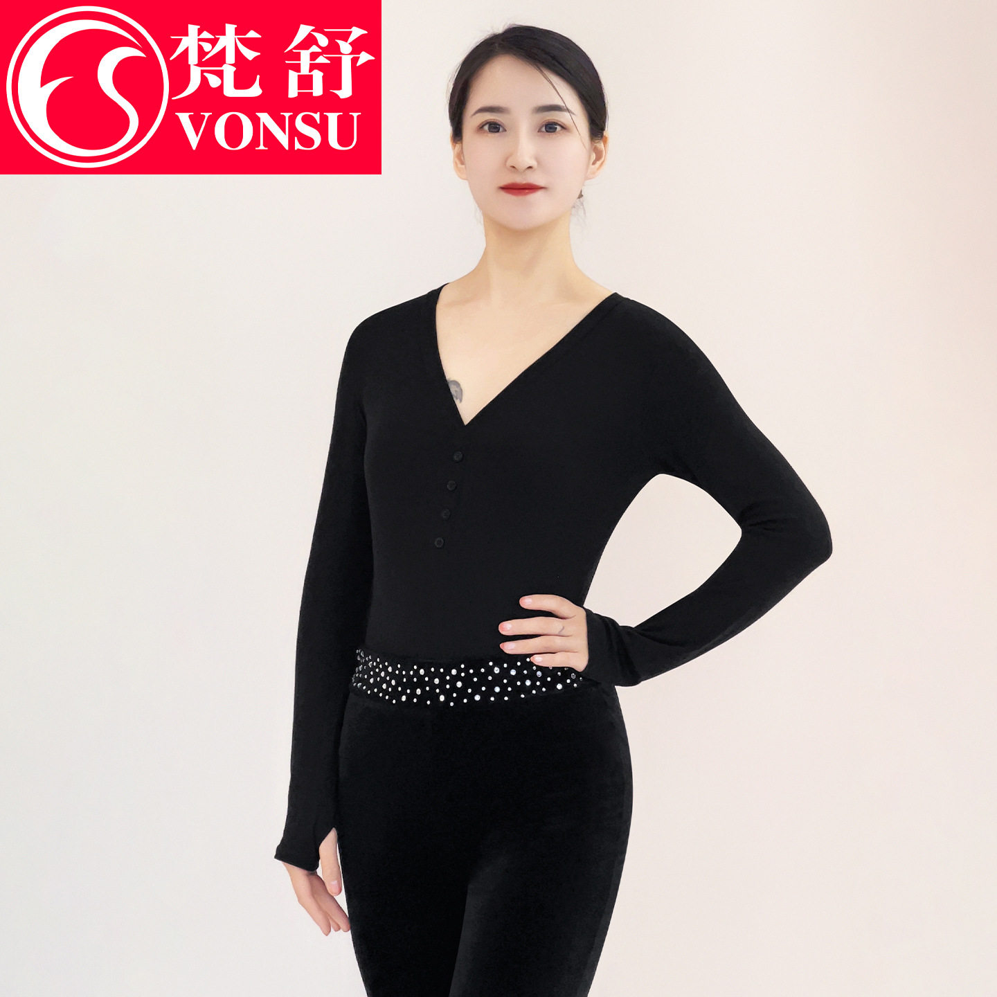 V领显瘦无胸垫瑜伽导师服高级感