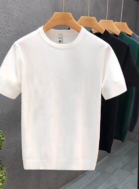 官方舰旗店男士圆领短袖t恤男夏季薄款冰丝半袖针织衫打底杉潮牌
