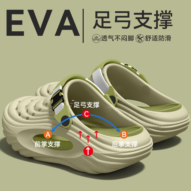 足弓支撑洞洞鞋男款夏季2026新款外穿eva防滑防臭厚底凉拖鞋男