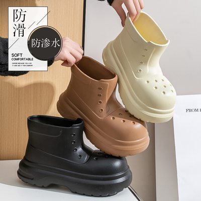 厚底高帮时尚雨鞋女款2025新款外穿户外雨林徒步水鞋防水防滑雨靴
