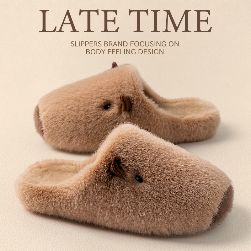 毛毛保暖卡皮巴拉棉拖鞋女款