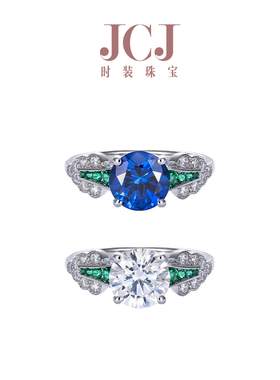 JCJ时装珠宝HighJewelPlay925银复古绿色琉璃石合成蓝宝石戒指