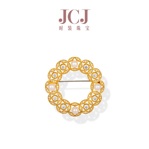JCJ时装珠宝HighJewelPlay系列925银锆石珍珠钱币环形胸针