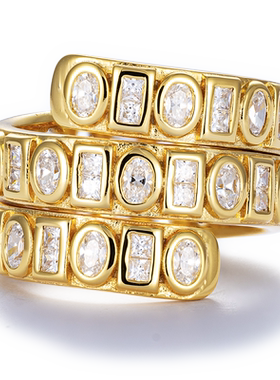 JCJ时装珠宝HighJewelPlay系列925银公主方椭圆锆石多圈环绕戒指