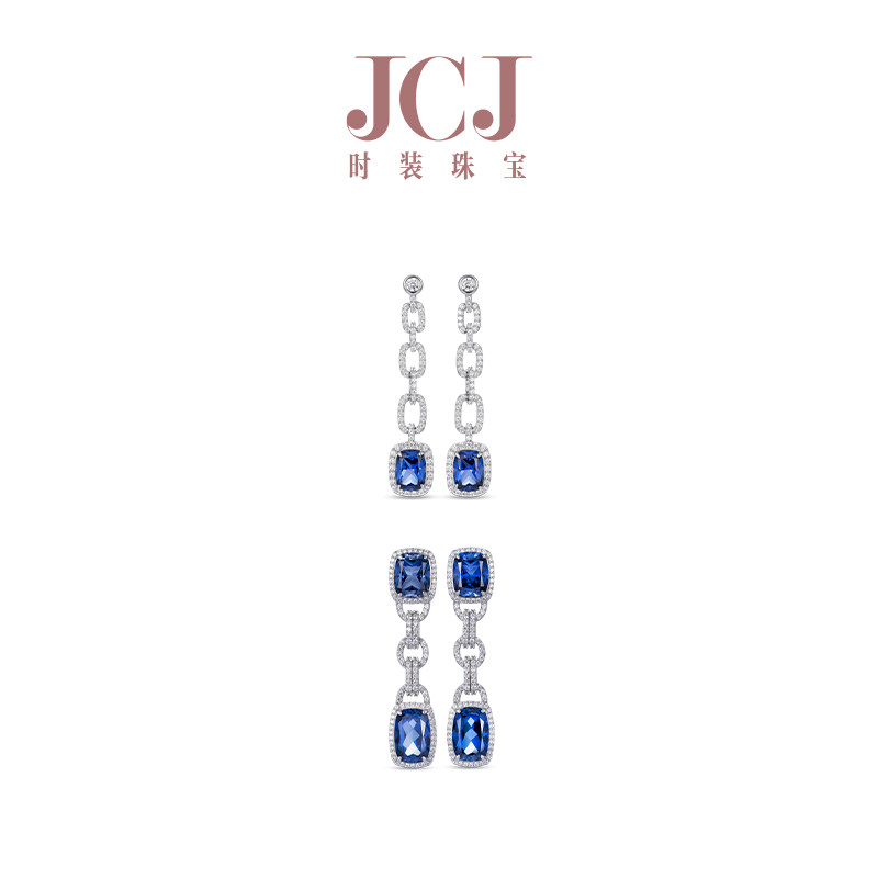 JCJ时装珠宝HighJewelPlay系列925银锁链合成蓝宝石耳饰
