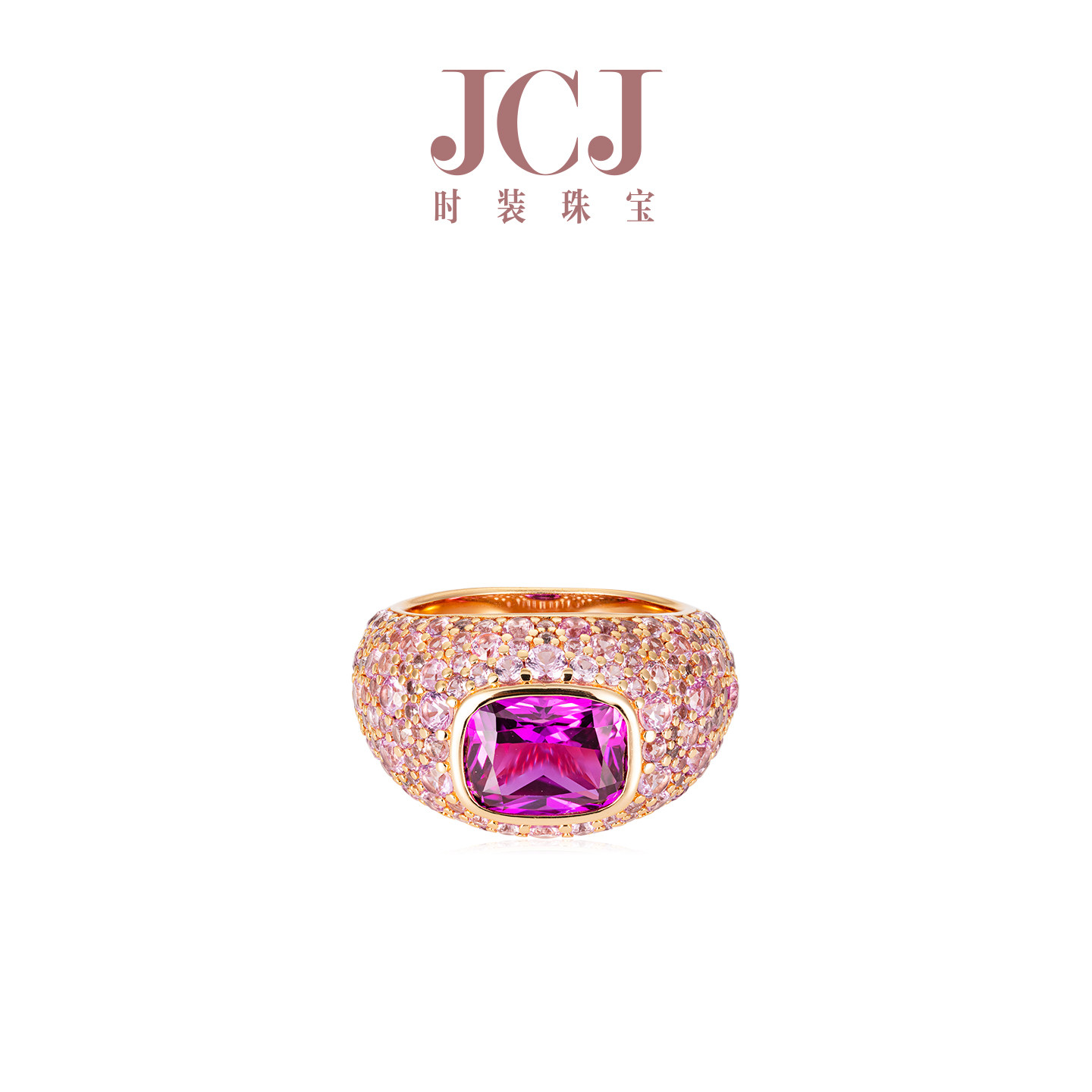 JCJ时装珠宝HighJewelPlay系列925银香槟金色合成红宝石密镶戒指
