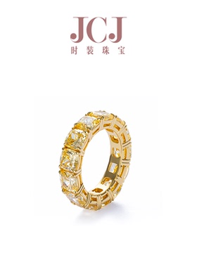 JCJ时装珠宝HighJewelPlay系列925银黄色枕垫形锆石排戒指