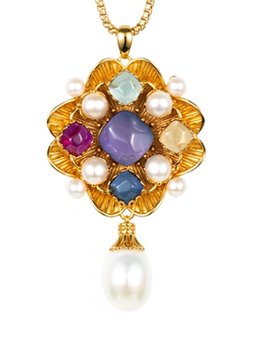 jcj时装珠宝合成蓝宝石珍珠项链