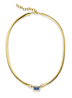 JCJ时装珠宝HighJewelPlay系列925银长方合成蓝宝石宽蛇骨链项链