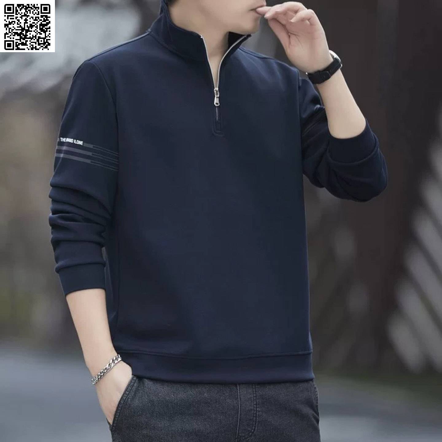 铂瑾精选男装店男士半高领拉链卫衣秋季宽松百搭不带帽长袖打底衫