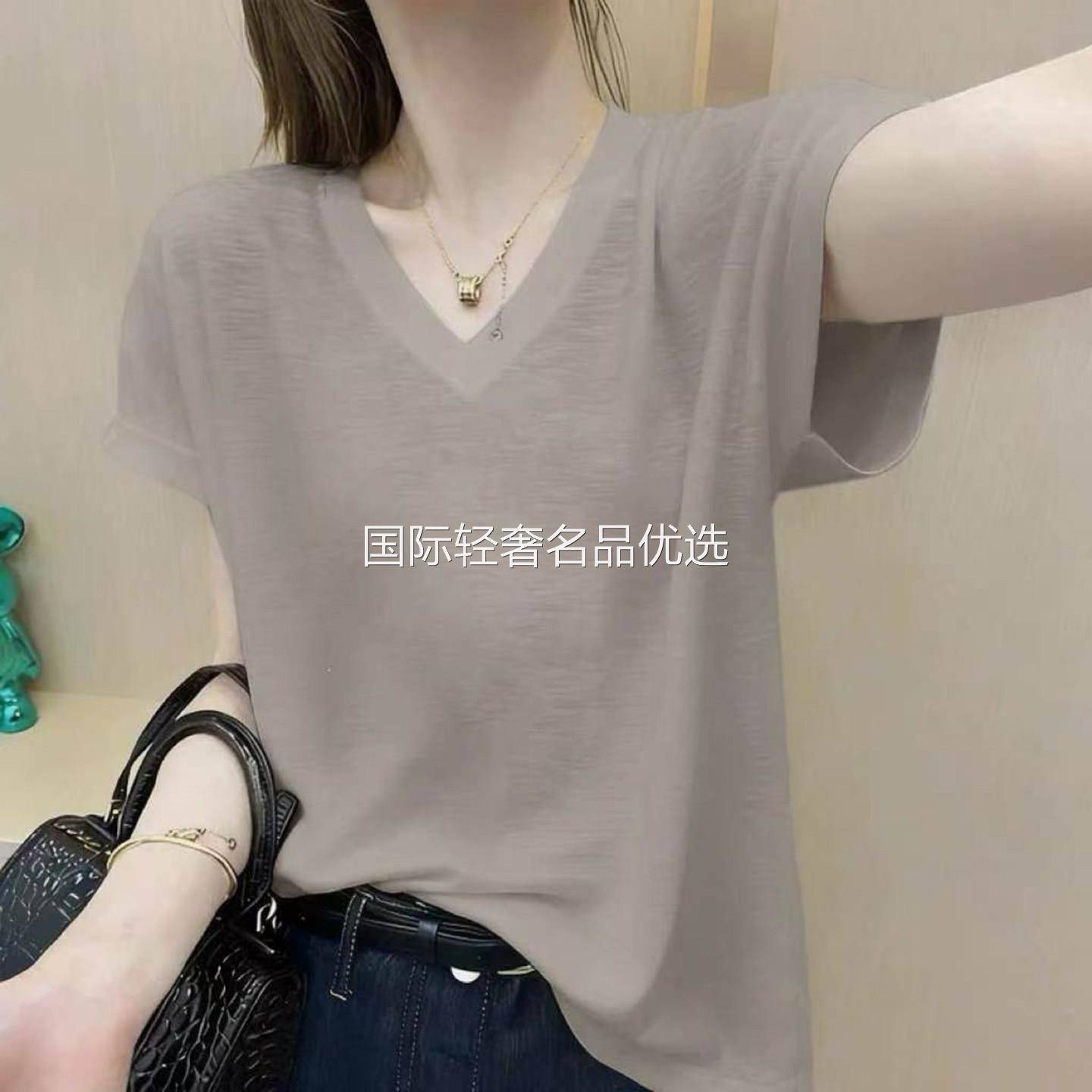芸菲汇精品女装店夏季新款女士竹节棉纯棉短袖T恤宽松显瘦上衣潮