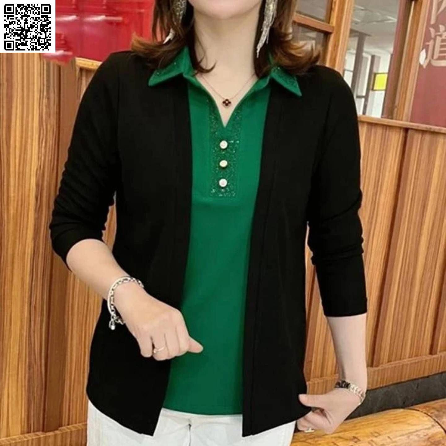 铂瑾甄选店女装2026春秋季女士长袖假两件衬衫显瘦洋气翻领打底衫
