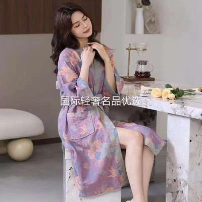 雅瑟斯国际浴袍女夏薄款全棉睡衣男士加大码睡袍吸水速乾浴衣宽松