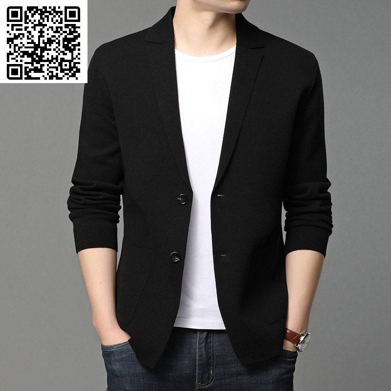 维乾男装2026秋冬季新款男士翻领针织开衫外套韩版小西装纯色毛衣