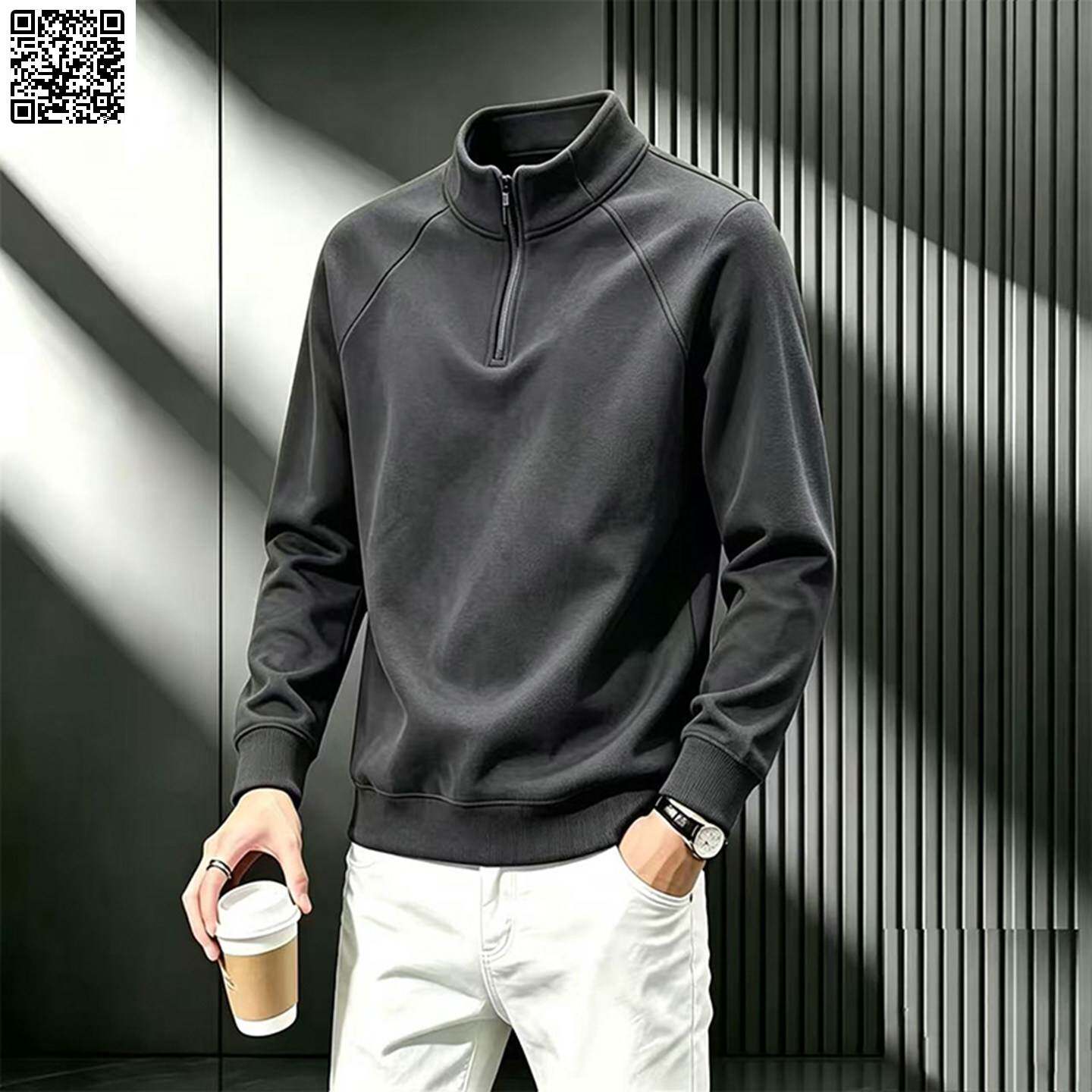 LOMEA罗鸣老人品牌男装秋冬男士半拉链立领T恤休闲百搭打底衫卫衣