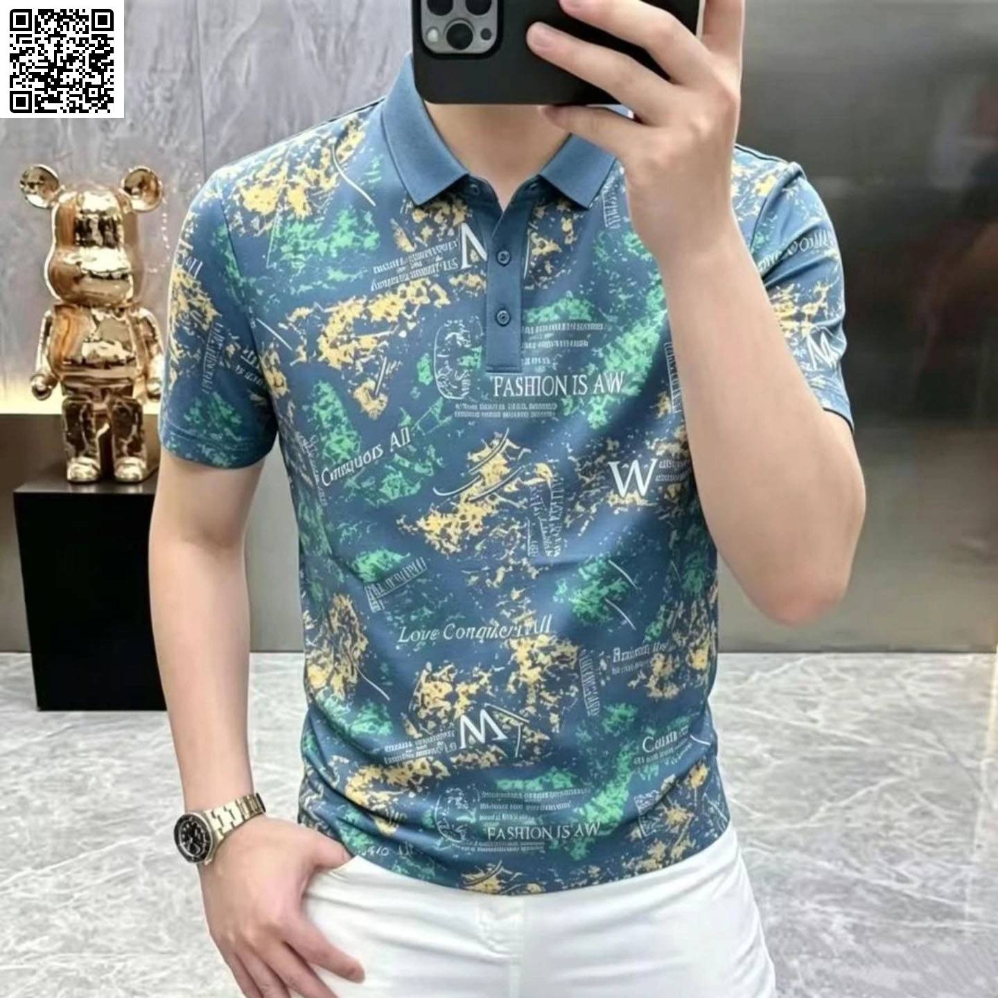 芙霖品质男装高档轻奢夏季男士商务休闲POLO衫印花圆领短袖T恤潮