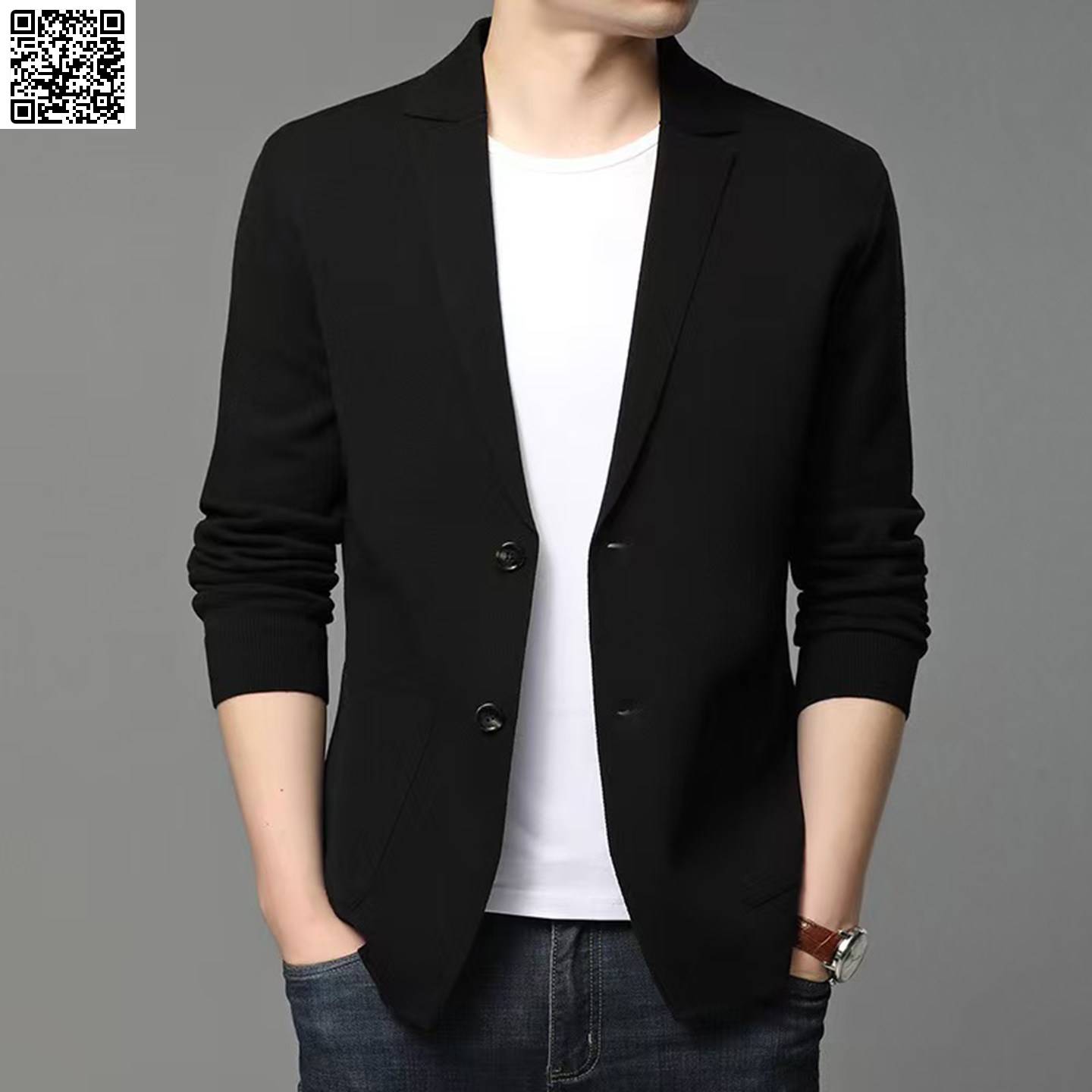 维乾男装2026秋冬季新款男士翻领针织开衫外套韩版小西装纯色毛衣