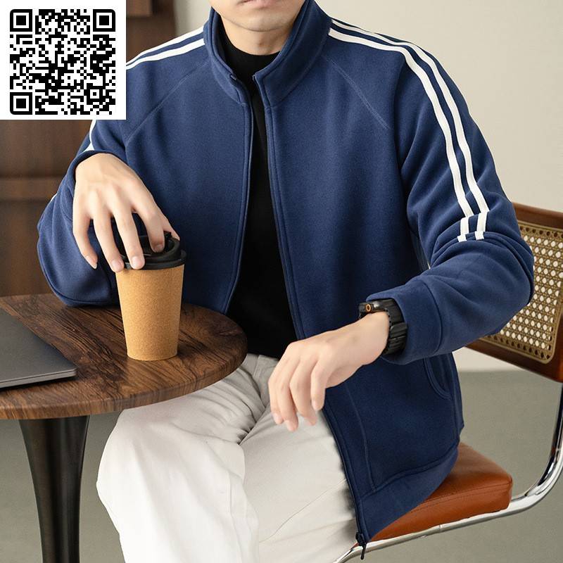 维乾优选好物男装奥粒绒男士外套运动休闲时尚潮流条纹加厚夹克男