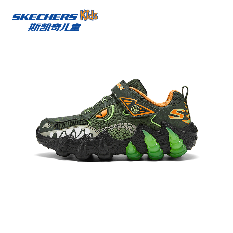 斯凯奇outlets儿童时尚潮流休闲运动鞋男童魔术贴立体闪灯鞋子